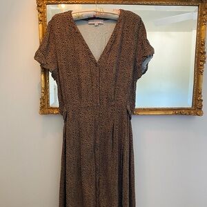 LOFT Brown Animal Patterned Midi Dress